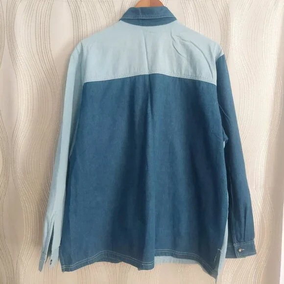 Blue Denim Statement Shirt for Dogs Lover 2XLPatchwork Cotton Button Up Collar - Picture 10 of 14